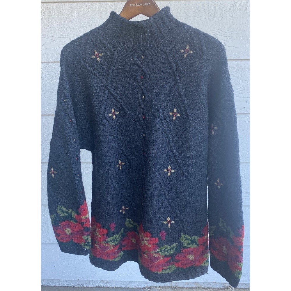 LL Bean Signature Classic Fisherman Knitted Sweater 100% Wool Crew Neck